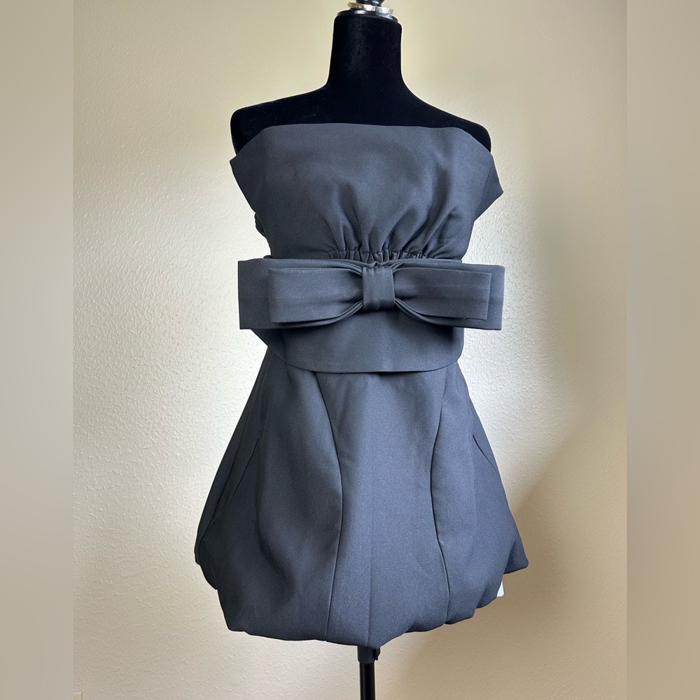 Miss Rosier Caribe black bowknot off-shoulder mini dress NWT - Picture 4 of 9